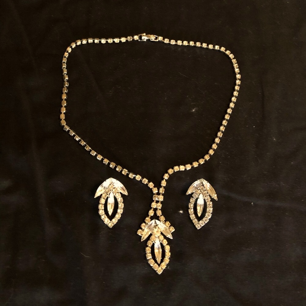 Art Deco rhinestone necklace & earrings VTG